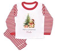 allaboutthebump Personalised Festive Pooh Bear Christmas Tree Design Red Stripe Children's Christmas Pyjamas, My First Christmas Merry Xmas (UK, Age, 7 Years, 8 Years, Pyjamas: Red Stripe)