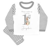 allaboutthebump Personalised Grey Rabbit Birthday Pyjamas When I Wake Up I Will Be... (Boys, Unisex Birthday PJ's) (as8, age, 2_years, 3_years)