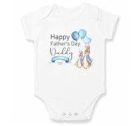 allaboutthebump Personalised Happy Father's Day Blue Rabbits Baby Vest Bodysuit or Babygrow [1st Fathers Day Gift from Son Daughter Unisex Present] (Baby Vest: White, 3-6 Months)