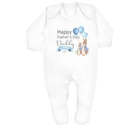 allaboutthebump Personalised Happy Father's Day Blue Rabbits Baby Vest Bodysuit or Babygrow [1st Fathers Day Gift from Son Daughter Unisex Present] (Babygrow: White, 3-6 Months)
