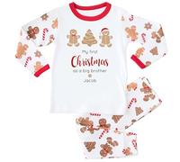 allaboutthebump Personalised My First Christmas as a big brother/big sister Sibling Matching Gingerbread Printed Child Pyjamas or Babygrow/Sleepsuit (UK, Age, 4 Years, 5 Years, Pyjamas: Gingerbread)