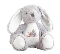 allaboutthebump Personalised My First Christmas Plush Toy, Soft Fabric Reindeer Penguin Bunny, 23-34cm, Customisable Name and Year, Baby 1st Merry Xmas (Bunny: Grey)