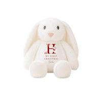 allaboutthebump Personalised My First Christmas Plush Toy with Name & Initial - Red Ballerina Design - Elf, Reindeer or Bunny - Baby’s First Xmas Gift Keepsake (Rabbit: White)