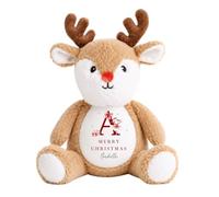 allaboutthebump Personalised My First Christmas Plush Toy with Name & Initial - Red Ballerina Design - Elf, Reindeer or Bunny - Baby’s First Xmas Gift Keepsake (Reindeer: Brown)