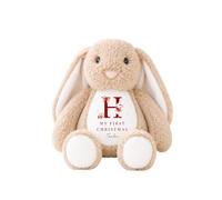 allaboutthebump Personalised My First Christmas Plush Toy with Name & Initial - Red Ballerina Design - Elf, Reindeer or Bunny - Baby’s First Xmas Gift Keepsake (Rabbit: Brown)