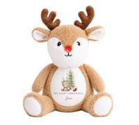 allaboutthebump Personalised My First Christmas Soft Toy with Name - Christmas Teddy & Tree Design - Bunny, Reindeer or Elf Plush Toy - Baby’s First Keepsake Gift for Boy or Girl (Reindeer: Brown)