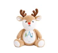 allaboutthebump Personalised My First Christmas Soft Toy with Name & Initial - Blue Dinosaur Design - Elf, Reindeer or Bunny Plush - Baby Boy Keepsake Gift (Reindeer: Brown)