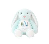 allaboutthebump Personalised My First Christmas Soft Toy with Name & Initial - Blue Dinosaur Design - Elf, Reindeer or Bunny Plush - Baby Boy Keepsake Gift (Rabbit: Blue)