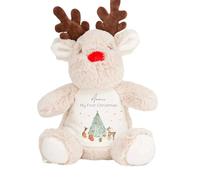 allaboutthebump Personalised My First Christmas Woodlands Animal Plush Toy, Soft Fabric Reindeer Penguin Bunny, 23-34cm, Customisable Name and Year, Baby 1st Merry Xmas (Reindeer)