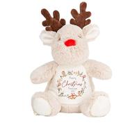 allaboutthebump Personalised My First Christmas Wreath Plush Toy, Soft Fabric Reindeer Penguin Bunny, 23-34cm, Customisable Name and Year, Baby 1st Merry Xmas (Reindeer)