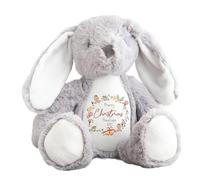 allaboutthebump Personalised My First Christmas Wreath Plush Toy, Soft Fabric Reindeer Penguin Bunny, 23-34cm, Customisable Name and Year, Baby 1st Merry Xmas (Bunny: Grey)