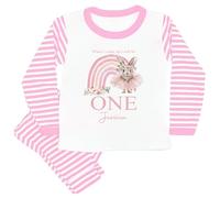 allaboutthebump Personalised Pink Ballerina Bunny Rainbow Birthday Pyjama Set, Pink and White Striped, 100% Cotton, Machine Washable Child Age (UK, Age, 3 Years, 4 Years, Pyjamas: Pink Stripe)