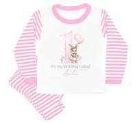 allaboutthebump Personalised Pink Ballerina Rabbit Birthday Pyjama Set, Pink and White Striped, 100% Cotton, Machine Washable Child Name and Age (UK, Age, 9 Months, 12 Months, Pyjamas: Pink Stripe)