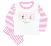 allaboutthebump Personalised Pink Fairies Birthday Pyjama Set, Pink and White Striped, 100% Cotton, Machine Washable Child Name and Age (UK, Age, 9 Months, 12 Months, Pyjamas: Pink Stripe)