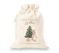 allaboutthebump Personalised Pink Rabbit Santa Sack | First Christmas Sibling Gift Wrap Father Christmas Eve (Canvas Sack: 49x75cm)