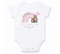 allaboutthebump Personalised Pink Rainbow Bears First Father's Day Baby Vest or Babygrow [1st Fathers Day Gift from son Daughter Unisex Present] (Baby Vest: White, 3-6 Months)