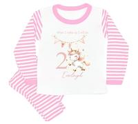 allaboutthebump Personalised Pink Unicorn Birthday Pyjama Set, Pink and White Striped, 100% Cotton, Machine Washable Child Name and Age (UK, Age, 9 Months, 12 Months, Pyjamas: Pink Stripe)