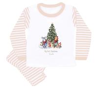 allaboutthebump Personalised Pooh Bear My First Christmas, Baby and Toddler Children's Christmas Pyjamas, Merry Xmas (UK, Age, 2 Years, 3 Years, Pyjamas: Beige Stripe)