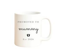 allaboutthebump Personalised Promoted to Mummy & Daddy Est. Year Ceramic Mug Set - Pregnancy Announcement Mugs with Baby Feet, New Parents Gift, Baby Reveal, Baby Shower Keepsake (White Mug: Mummy)