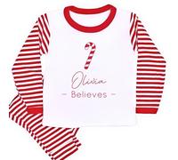 allaboutthebump Personalised Red Stripe Candy Cane Sibling Matching Christmas Clothing Outfits (Babygrow | Child Pyjamas) (UK, Age, 9 Months, 12 Months, Pyjamas: Red Stripe)