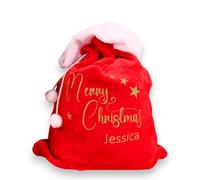 allaboutthebump Personalised Red Velvet Merry Christmas Stars Santa Sack Stocking | First Xmas Unisex Sibling Gift Bag Wrap