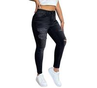 ALLABREVE Womens Plus Size Skinny Jeans Stretchy High Waisted Ankle Jean Ripped Slim Fit Washed Denim Distressed Tight Jean, Ripped Black, XXL
