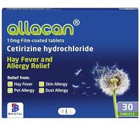 Allacan UK Cetirizine Hayfever Allergy Tablets -30 Tablets x 5 Packs