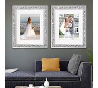ALLARTONLY Big Mirror Photo Frame 16x20inch Mat To 11x14inch Crushed Diamond Bling Sparkle Home Decor, 2 Pack Crystal Silver Glass Wedding Picture Poster Wall Frame.