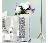 ALLARTONLY Crushed Diamond Mirrored Vase 6x6x14 inch Crystal Silver Glass Stunning Decorative Vase Flower Luxury for Home Decor. Can’t Hold Water.
