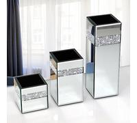 ALLARTONLY Crushed Diamond Mirrored Vase Pack of 3 Pieces Small Middle Large. Crystal Silver Mirror Glass Stunning Decorative Flower Vase Luxury for Home Decor. Can’t Hold Water.