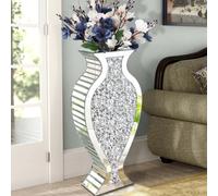 Allartonly Tall Floor Vase S Crushed Diamond Mirrored Vase 27” Tall, Crystal Silver Glass Decorative Mirror Large Vase Luxury for Home Decor Flower Arrangement Can’t Hold Water.
