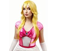 ALLAURA Anime Cosplay Wig PrincessPeach Yellow Blonde Long Wavy Synthetic Wig For Girls Yellow Wavy Cosplay Costume For Halloween Party