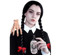 ALLAURA Braided Black Wig Costume - Wed. Addams Black Braided Pigtail Wig + Red Ribbons for Halloween