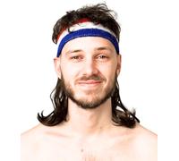 ALLAURA Compatible with 80s Mullet Costume - Brown Mullet Wig with Headband for Men - One Size Fits Most - Retro Rocker Hair for Halloween, Parties, Funny Outfits, 1980s Mullet Wig, or Athlete Look