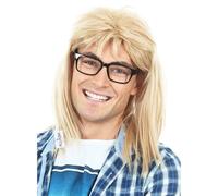 ALLAURA Compatible with Garth Wig - Blonde Mullet Wig + Black Glasses for Men - 80s 90s Rocker, Punk, Heavy Metal Costume - Funny Halloween Couples Outfit, Party Cosplay, Garth & Wayne Duo Look