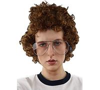 ALLAURA Compatible with Napoleon Dynamite Wig - Pedro Costume Set with Glasses & Brown Afro Nerd Hair for Adults - Funny 80s Halloween Outfit, Retro Cosplay, Movie-Inspired Party or Couples Costume