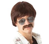 ALLAURA Compatible with Sonny Bono Wig - 60s 70s Men’s Short Brown Wig + Mustache for Hippie, Singer, TV Star, Cop, Detective Costumes - Liberty Duo, Limu & Doug, Uncle Rico, Retro Halloween Outfit