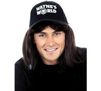 ALLAURA Compatible with Wayne’s World Wig and Hat - Black Mullet Wig with Wayne’s Cap for Men - 80s Rocker Costume, Heavy Metal Look, 1980s Party Outfit, Funny Halloween or Couples Costume Accessory
