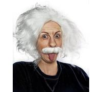 ALLAURA Inspired by Famous Physicist Wig - Old Man White Mad Scientist Wig & Mustache Set - Funny Physicist Costume for Adults, Halloween, Cosplay, Genius Look, Retro Science Outfit Party Accessory