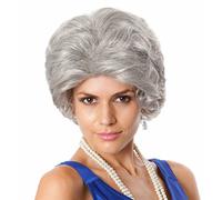 ALLAURA Old Lady Wig Grandma Wig Granny Costume Gray Wigs Queen Elizabeth Costume Fits Adults Women Granny Wigs