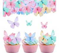 ALLAVA 72Pcs Edible Butterfly Cake Decorations, Edible Butterfly Cupcake Toppers, Coloured Butterfly Cake Toppers, Birthday Cake Decorations, Wafer Paper Butterflies for Cakes Wedding Birthday Party