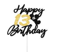 ALLAVA Happy 13th Birthday Cake Topper, Glitter 13th Birthday Decorations for Cake, 13 Cake Toppers, Thirteen Years Old Cake Decorations, 13th Birthday Gifts Girls Boys Official Teenager, Black&Gold