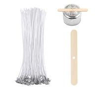ALLAVA Pack of 50 Candle Wicks, 20 cm, Natural Organic Cotton, Wooden Wick Holder, Soy Wax, Candle Making, Candle DIY