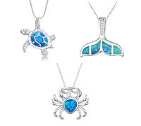 Allayu 3 oceans blue and silver necklaces, women's including turtle necklace, a necklace, a crab, and a lover's gift