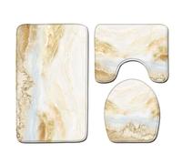 Allayu 3pcs Durable And Easy To Clean Bathroom Rug Set With Gold Pink Marble Contours Mat Polyester Eco-friendly Modern Stylish, PJ20922-A024