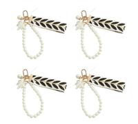 Allayu 4-Piece Pearl Keychain Women, Cute Charm With Ring, Stylish Versatile, Durable And Easy To Ideal Keys, And Luggage, Black