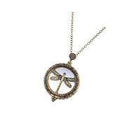 Allayu Beautiful Vintage Dragonfly Skeleton Necklace 5x Magnifying Glass Pendant Lady Jewelry Metal Magnifier