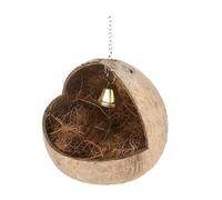 Allayu Coconut Bird Nest Hut Nesting Hideout Eco Friendly Solution For Pet Birds Coconut Shell Bird Nest Birds Fiber Shell Novel In Shape Parakeet Breeding Hut Toy, with shred, 13x13cm