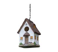 Allayu Colorful Birdhouse Shelter Hanging Small Birds Rustic Style Bird House Yard Garden Tree Hanging Bird House Watching Fence Parrot Rest Place Cage Outdoors, White, 14.2x12.5x20.5cm
