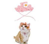 Allayu Cute Crochet - knitted Frog Hat, Pet Cat Halloween Paw Hat, Fun Knitted Soft, Comfortable Pet Cat, Cute Accessories, Pink flower, M